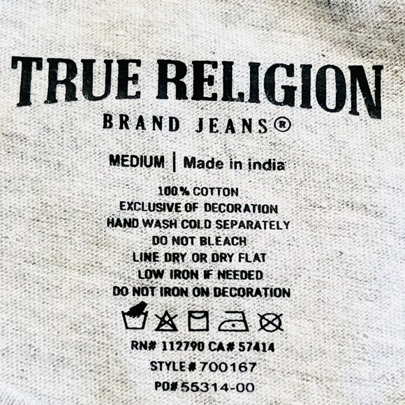 True Religion Mens Heather Grey Strike Crew Neck Short Sleeve T-shirt Medium NWT - Picture 7 of 9